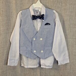 Happy Fella Boys Size 6 Pinstripe Vest White Shirt Anchor Bow Tie Set 3pc Easter